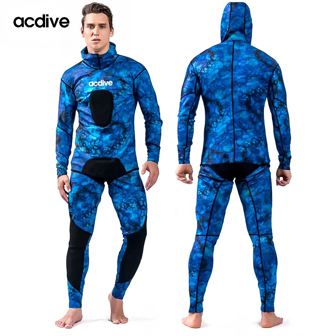 OEM ODM Spearfishing 2.PCS 1.5mm Max Stretchy Men Hooded Yamamoto Neoprene Free Diving Wetsuit
