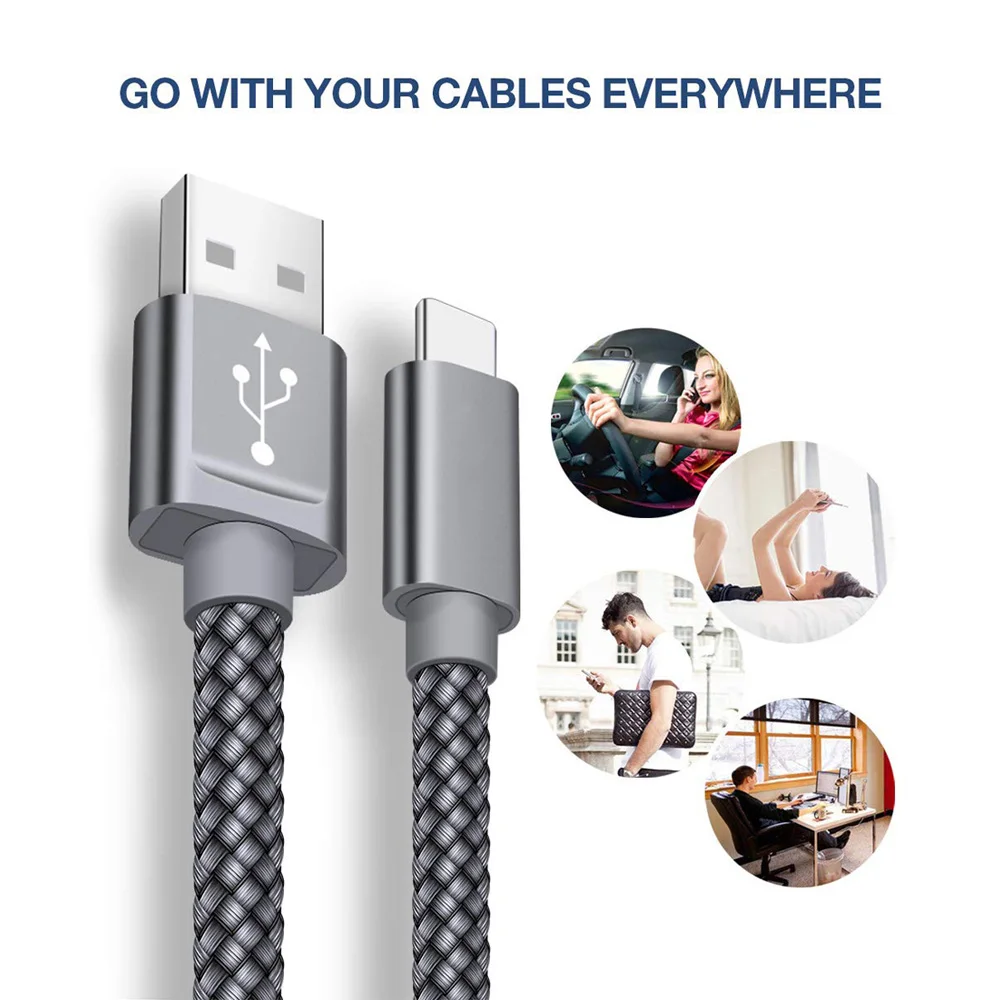 Кабель USB Type-C в нейлоновой оплетке для быстрой зарядки Samsung Galaxy S10 S9 S8 Plus