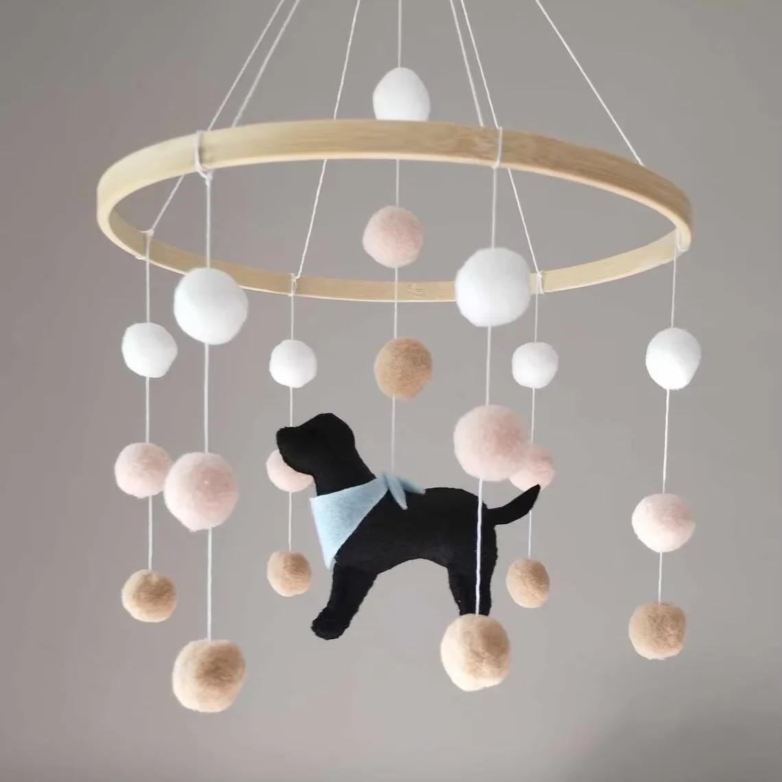 trending baby gifts products nursery dropshipping bed bell decoration labrador musical dog felt animal baby cot mobile