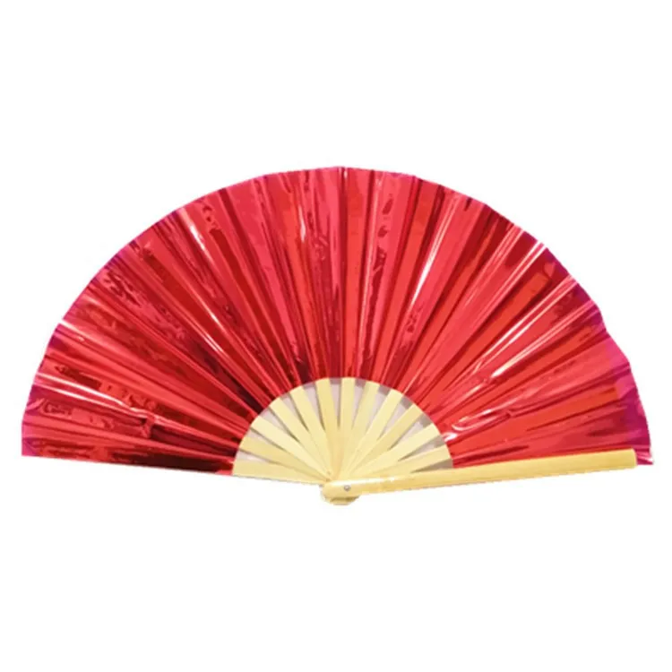 33cm Large Iridescent Holographic TPU Bamboo Folding Hand held Clack Fan for Rave Festivals Party Accessories