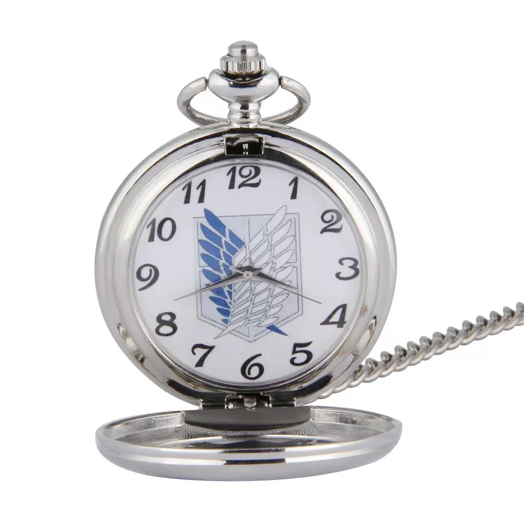 Hot Selling Pocket Watch with Fob Necklace Chain Vintage Anime Hollow Pendant  Watch Gifts Clock With Attack On Titan Wings