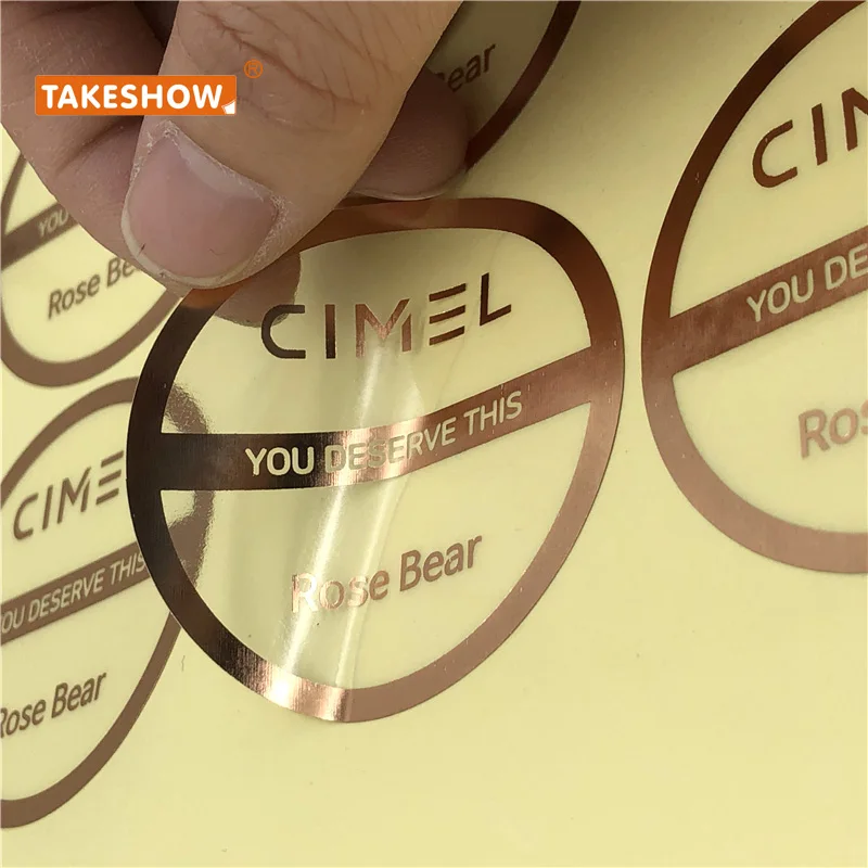 Custom logo pattern transparent label sticker Transparent Labels Clear Gold Foil Self Adhesive Private Stickers Printing