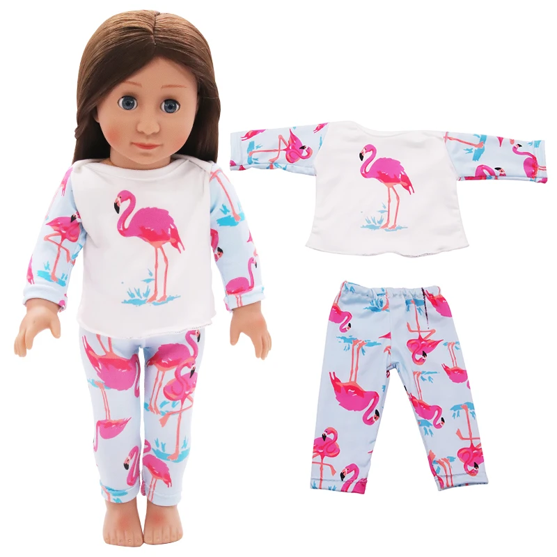 Aliexpress Fashion Wholesale  18-inch American Doll Cotton Print Soft Casual Long sleeves Pajamas Set Elastic Doll Clothes