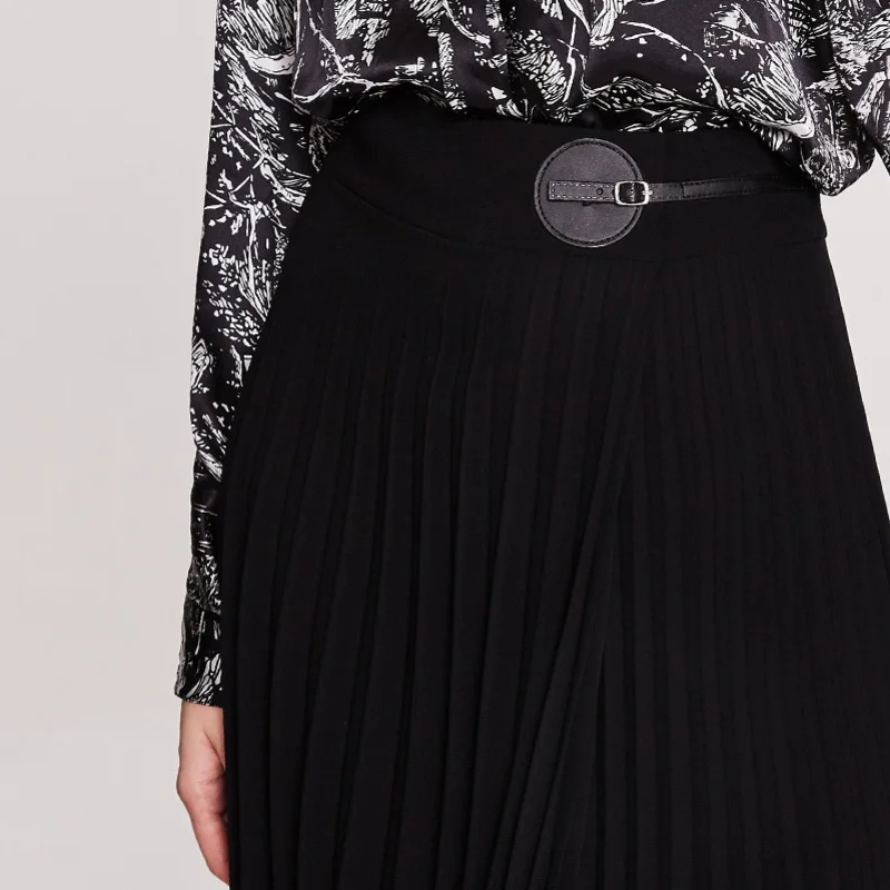 
Naivee commuter ladies long skirt black high waist asymmetric women pleated skirt 