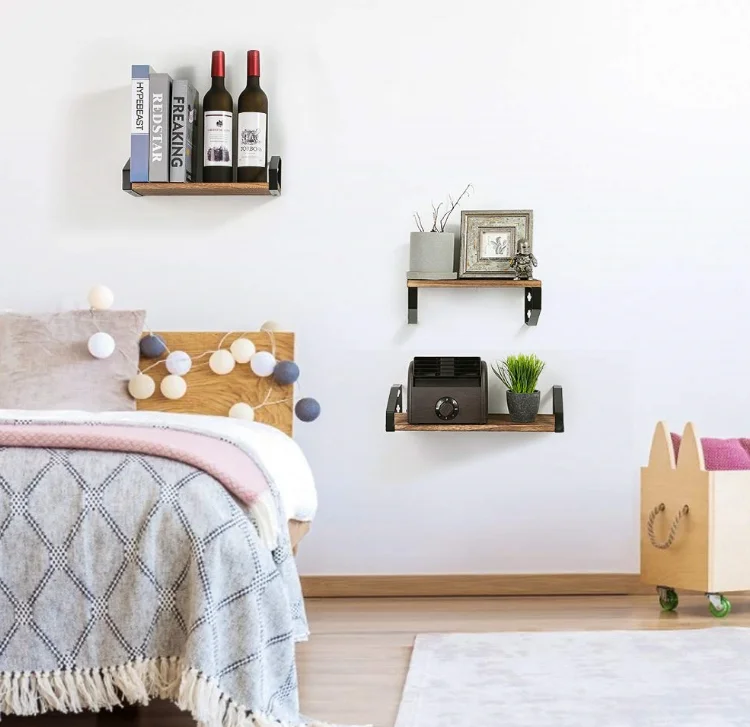 
Floating shelves wall mounted home decor wooden metal wall shelf for bathroom 