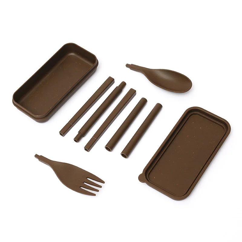 Biodegradable Chopsticks Fork Spoon Coffee Ground PP Material Reusable Travel Cutlery Set With Case