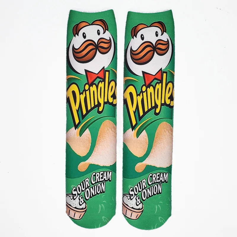 Amazon chips puffed food zero food socks middle tube heat transfer stockings socks Europe and America 3D digital printing socks