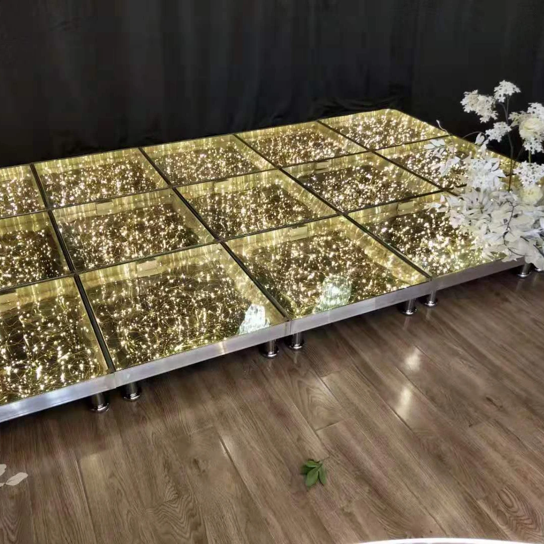 tempered glass light change led dance floor golden starry led dance floor