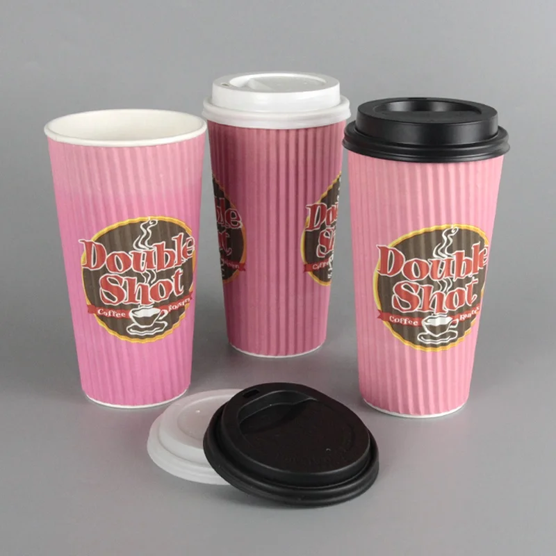 Customized Design Logo Printed Paper Cups Disposable Printed Paper Ripple Wall Paper Coffee Cups With Lid