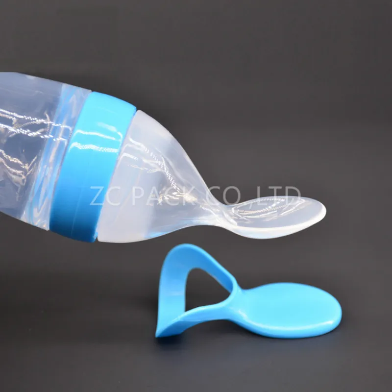 Amazon Hot sale BPA Free Food Grade Silicone Feeder Baby feeding bottle with spoon