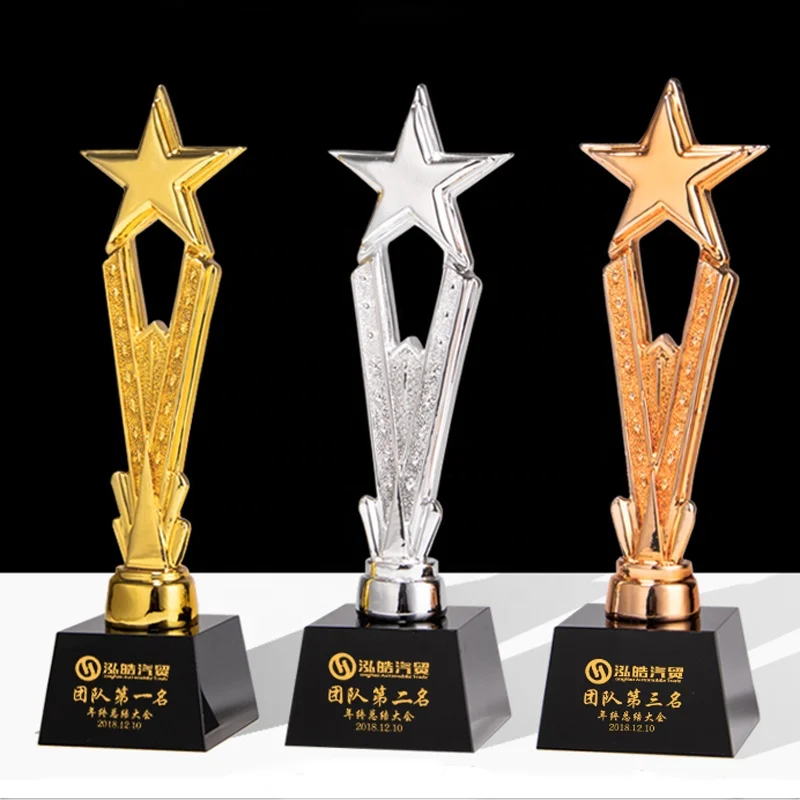 Creative Gold Plated Resin Star Trophy With Black Crystal Base Award Souvenir Gifts