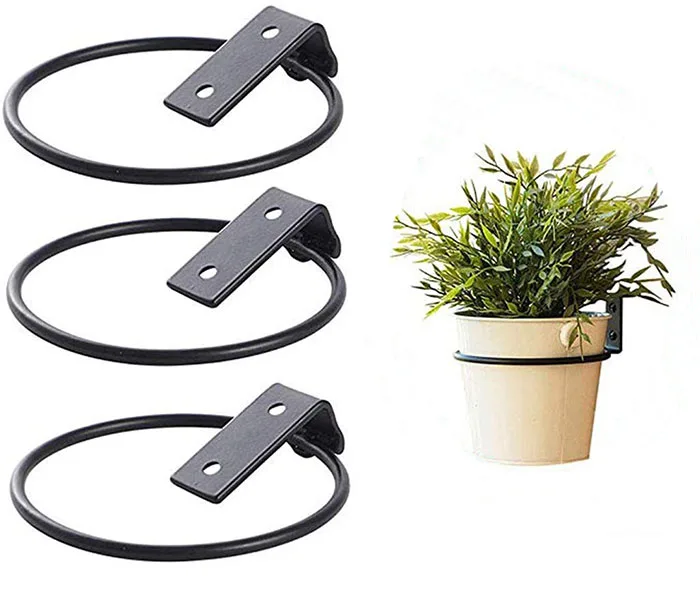 6 in black metal wall mounted flower pot ring bracket holders over the rail fence flowers plant holder balcony hanging brackets