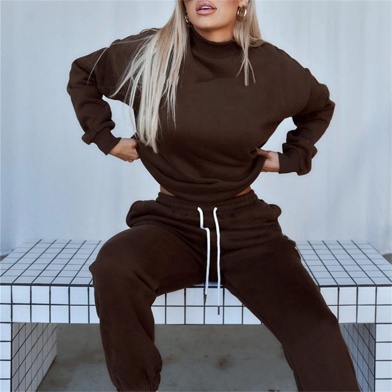 Wholesale Winter Spring Solid Casual Tracksuit Women Fleece 2 Pieces Set Couples Sweat Suit