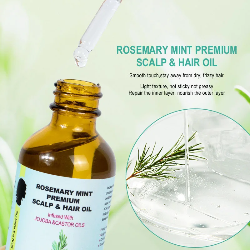 Wholesale 60ml organic hair treatment product rosemary mint scalp & hair strengthening oil and black seed oil for daily use