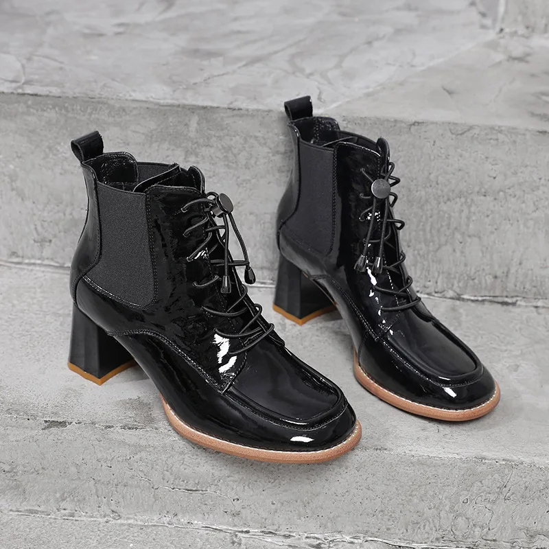 Manufacturer brown genuine leather boots women high heel shoes boots 6 CM dance heel boots