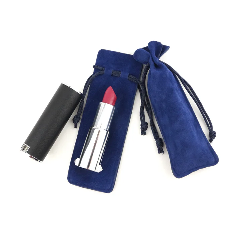 custom logo printed double side suede drawstring lipstick velvet pouch