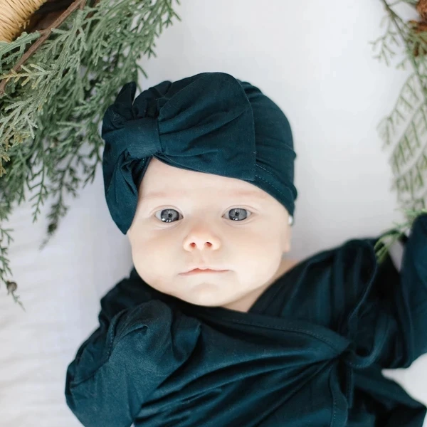 
High quality 100% cotton baby turban hats headband bow beanie 