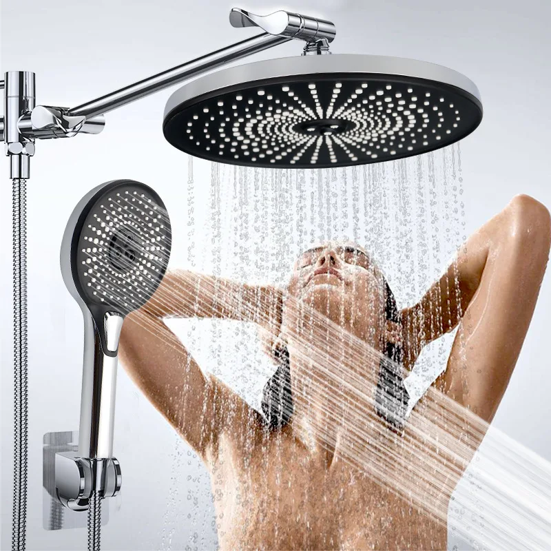 Luxury Bathroom Shower System Overhead Shower Set Bathroom Rain Showers Mixer Set Top Spray with 3 Modes Hand Showerhead Black