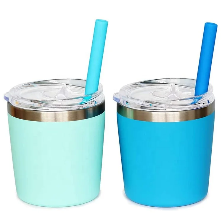 
BPA Free 8oz/12oz Stainless Steel Kid Drinking Tumbler Double Wall Vacuum Insulated Toddler Cups Children Smoothie Cup with Lids 