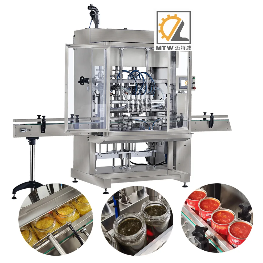 MTW double heads auto big bottle jam 200gr meat packaging equipment canned filling and sealing machine