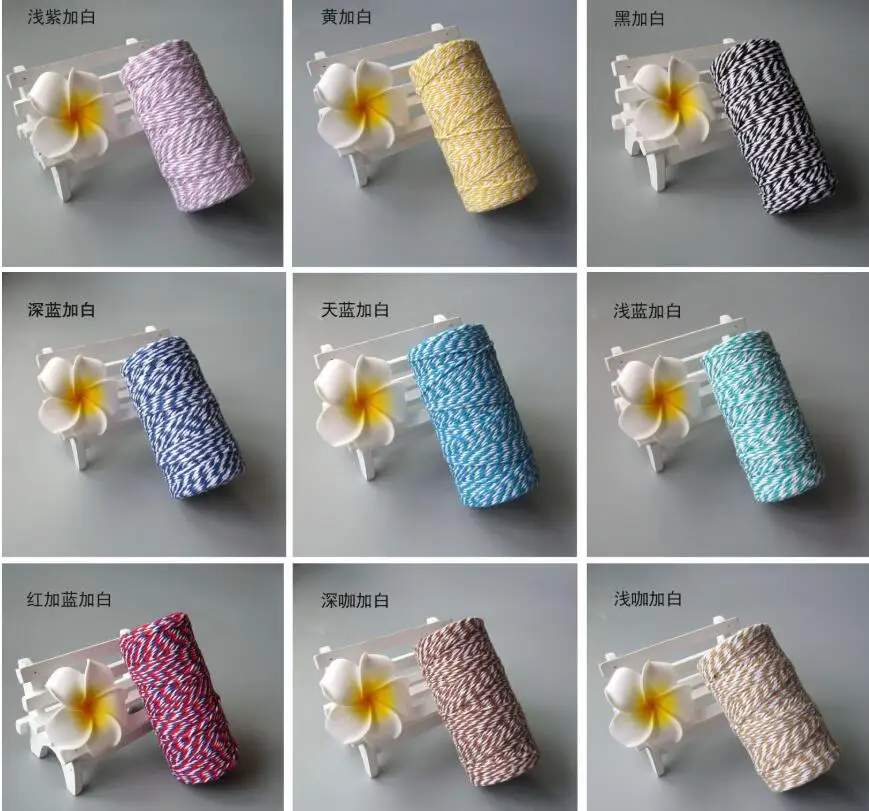 Colorful Braided 2MM DIY 100% Cotton Cord for Gift Package 100 Meters per Roll Handmade Knitting Thread