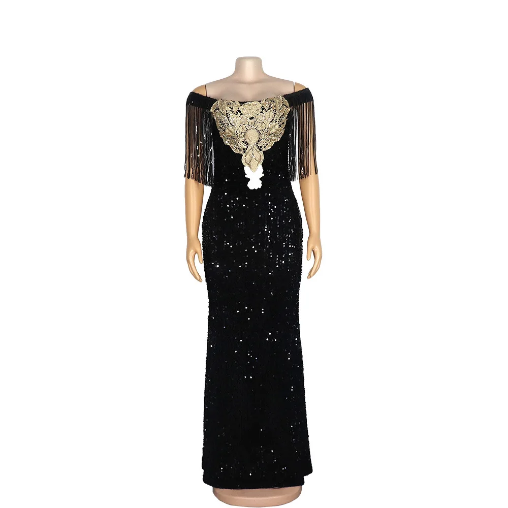 ZIYA A05S61 Plus Size Beaded Diamond Breastpiece Collar African Evening Dress Designs