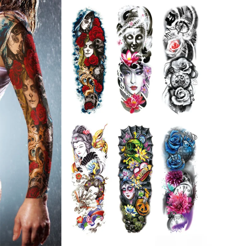 Wholesale Custom Adult Non-toxic Arm Hand Skin Body Temporary Tattoo Sticker with Flowers Dragon Animals