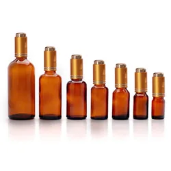 30ml 10ml 100ml green perfume essential oil frosted serum golden push button dropper bottle top gradation with pusher down cap