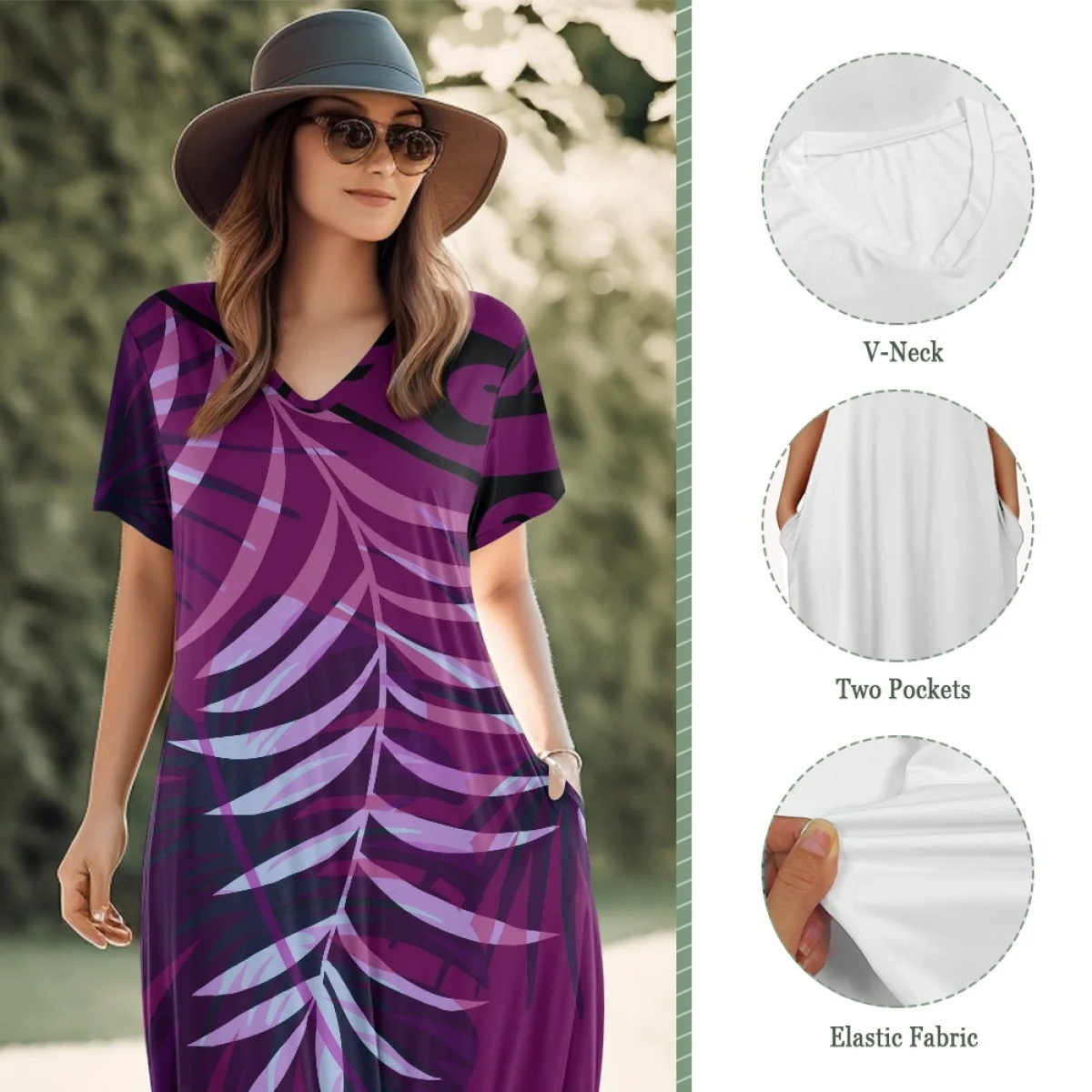 Dropshipping Maxi Vestido with Pockets Custom Polynesian Tribal Tattoo with Flower & Leaf T Shirt Dress with Pockets Max Dress