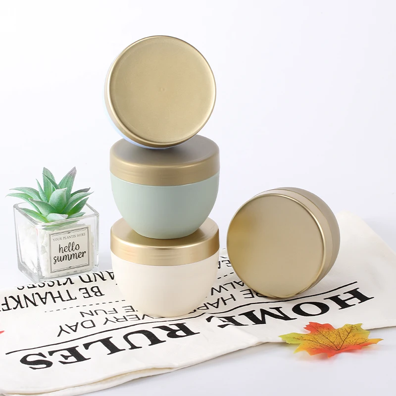 Bowl shape single wall PP 8oz 250g matte light blue green brown plastic jars for cosmetics cream or body butter with golden lid