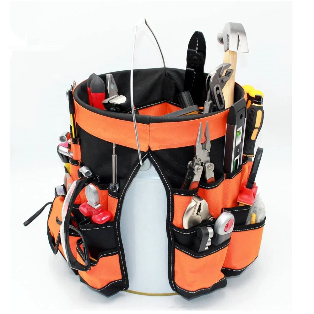 Multi-Purpose Bucket Tool Bag Polyester 19-pocket Design Scaffolding Foldable Durable Storage Tool Pouch Bag