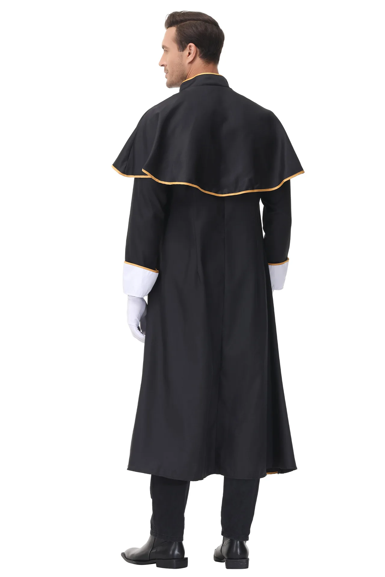 2024 Fancy Religious Pastor Cosplay Black Noble Priest Father Robe Halloween Party Clothing Adult Medieval Costume for Men