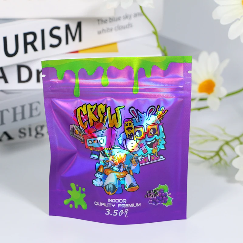 Custom Print Matte Soft Touch Holographic Tea Plastic Bag Packaging Food Grade Foil Coffee Stand Up Bags With Valve and Zipper