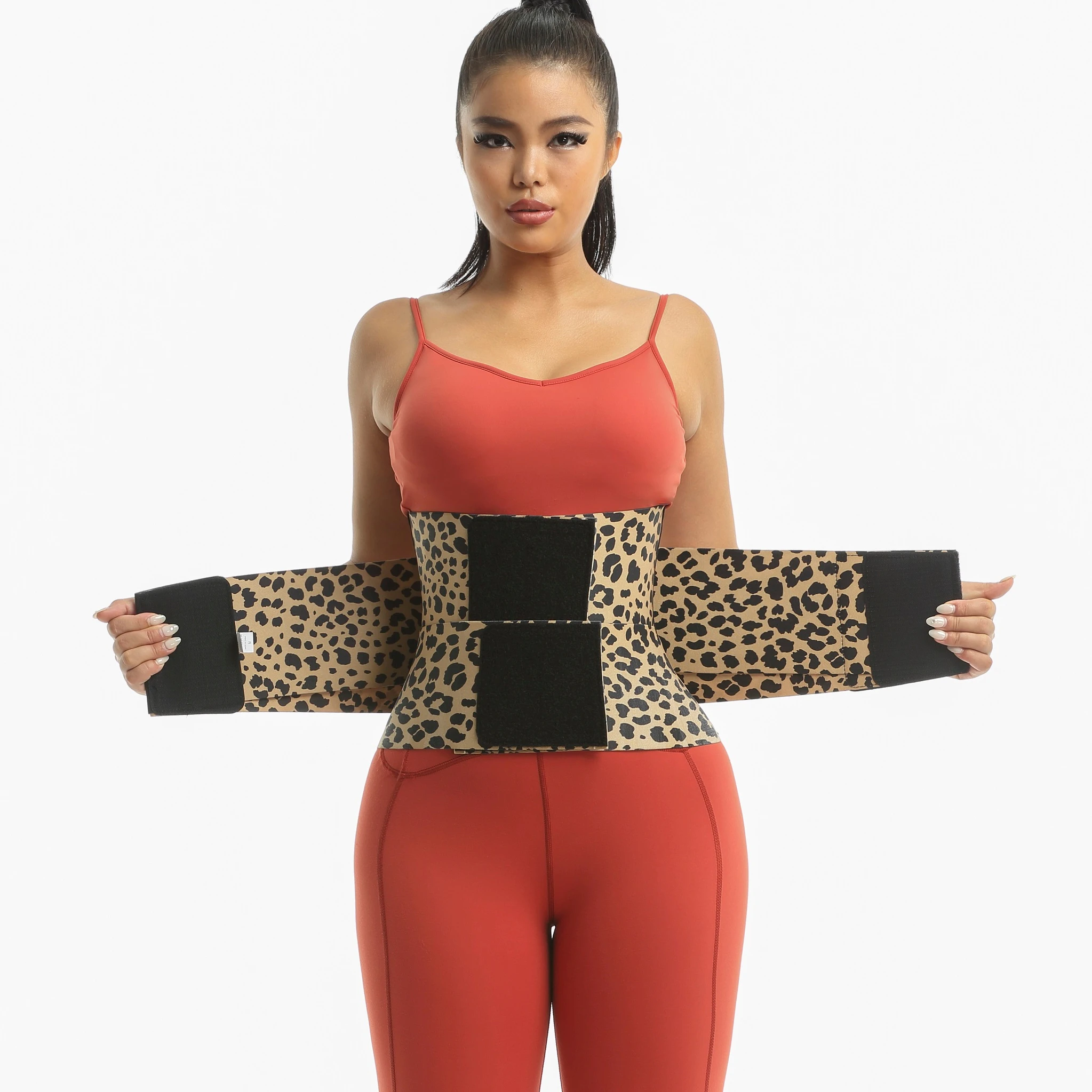 Leopard Women Waist Trainer Cincher Belt Tummy Control Sweat Girdle Workout Belly Compression Band for Weight Loss Tummy Wrap
