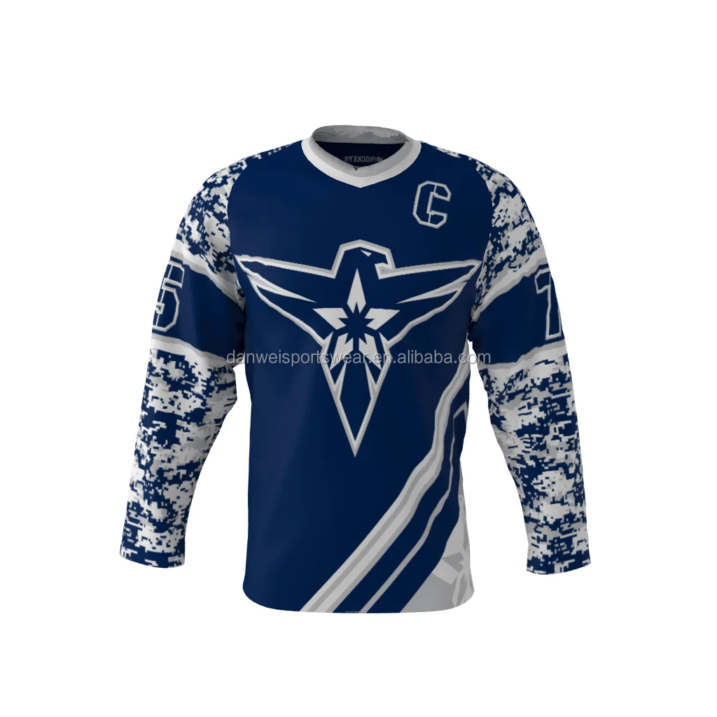 2021 blue camo pattern mens hockey jersey custom made clothing