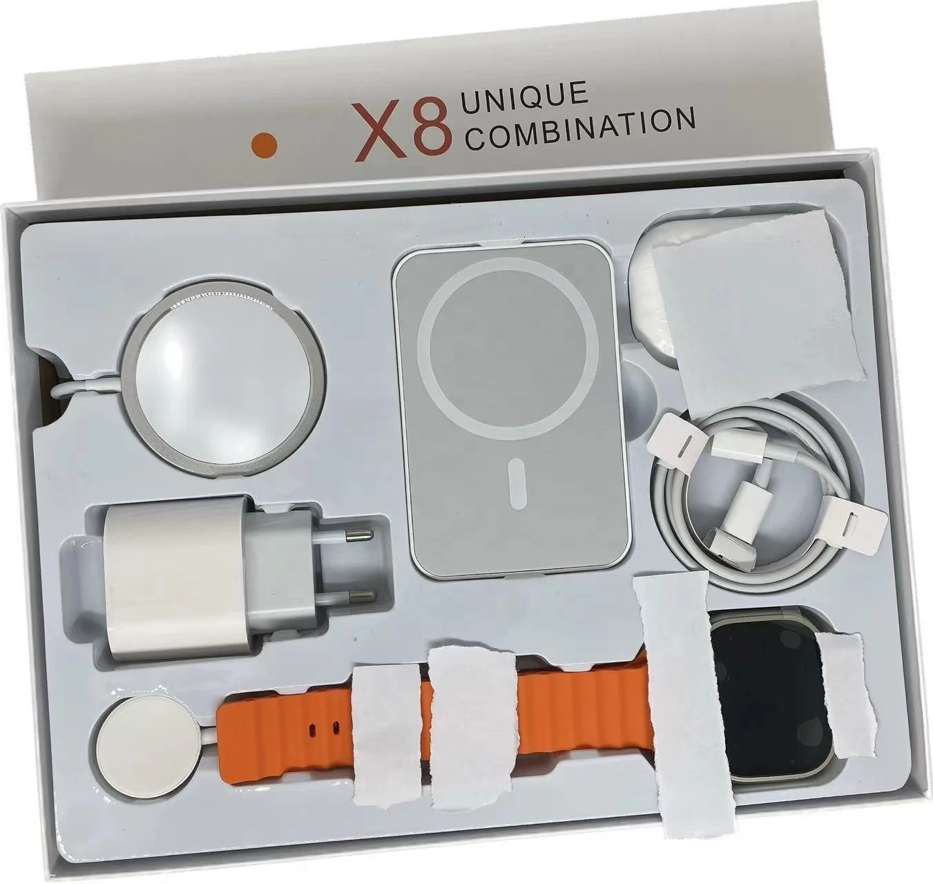 X8 Уникальная комбинация ультра умные часы + блок питания Беспроводное зарядное устройство x8 комбинированный кабель Pods от