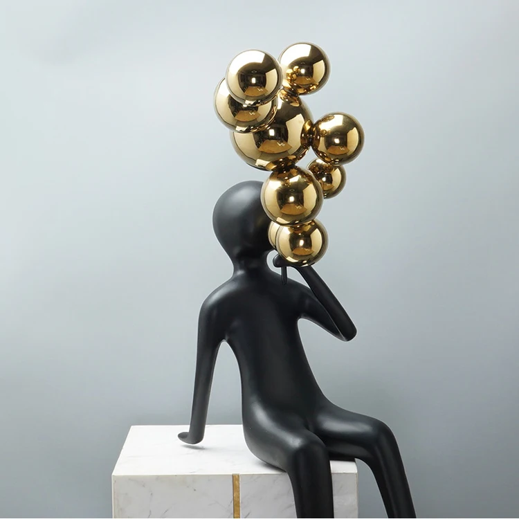 Nordic Fashion Blowing Bubble Figure Ornaments Decorative Resin Human Sculpture Light