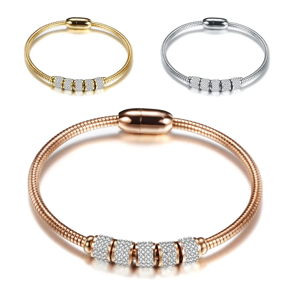 Stylish 3MM Magnet Diamond Bracelet Stainless Steel Gold Silver Bracelet for Women Hainon 1746