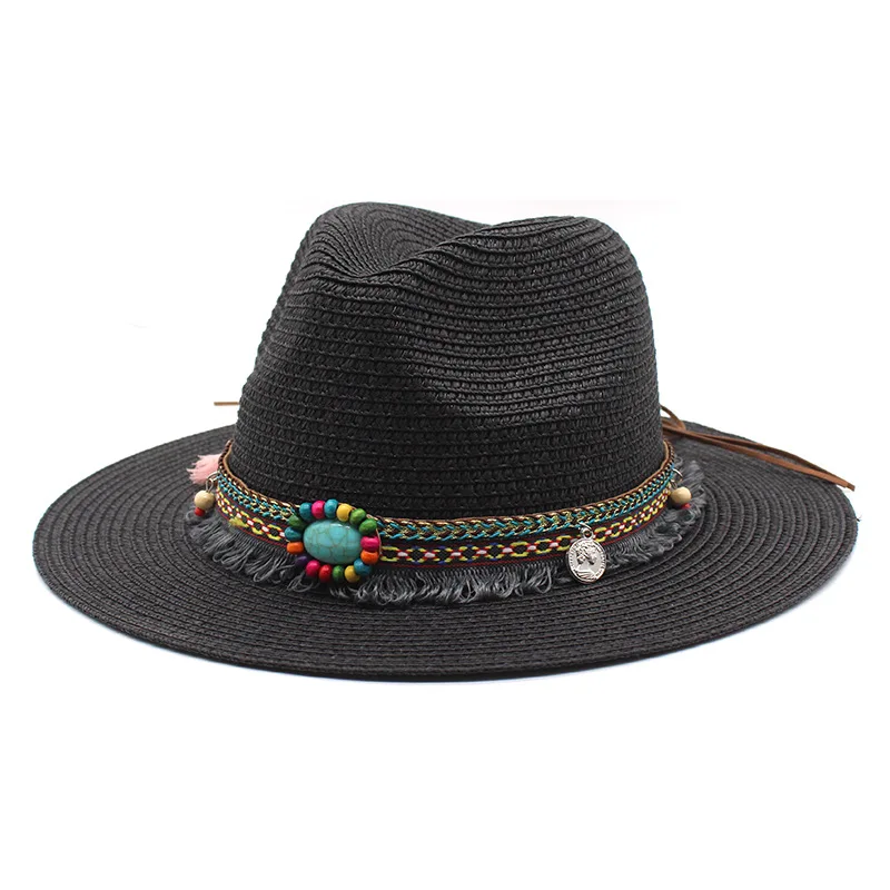 Wholesale custom decoration panama hats summer beach straw hat for women men