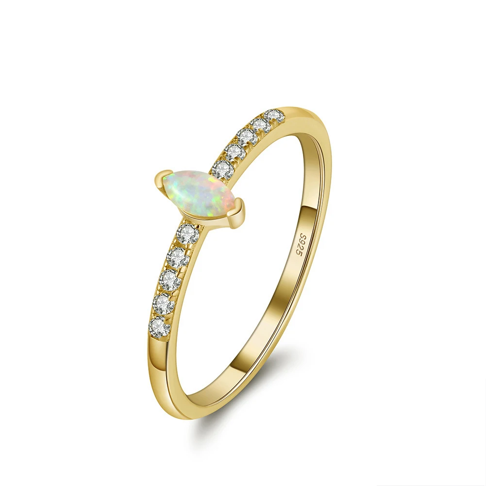 Rainbowking High Quality S925 Sterling Silver Natural Stone Opal Rings 14K Gold Moonstone Ring Fine Jewelry For Women