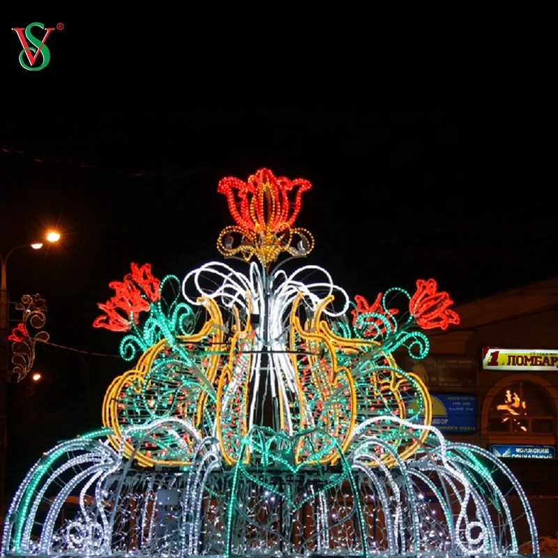 Merry Christmas Custom Giant Fountain LED Animated Motif Lights Decoration Christmas Fountain 3d Street Rope Light Motif