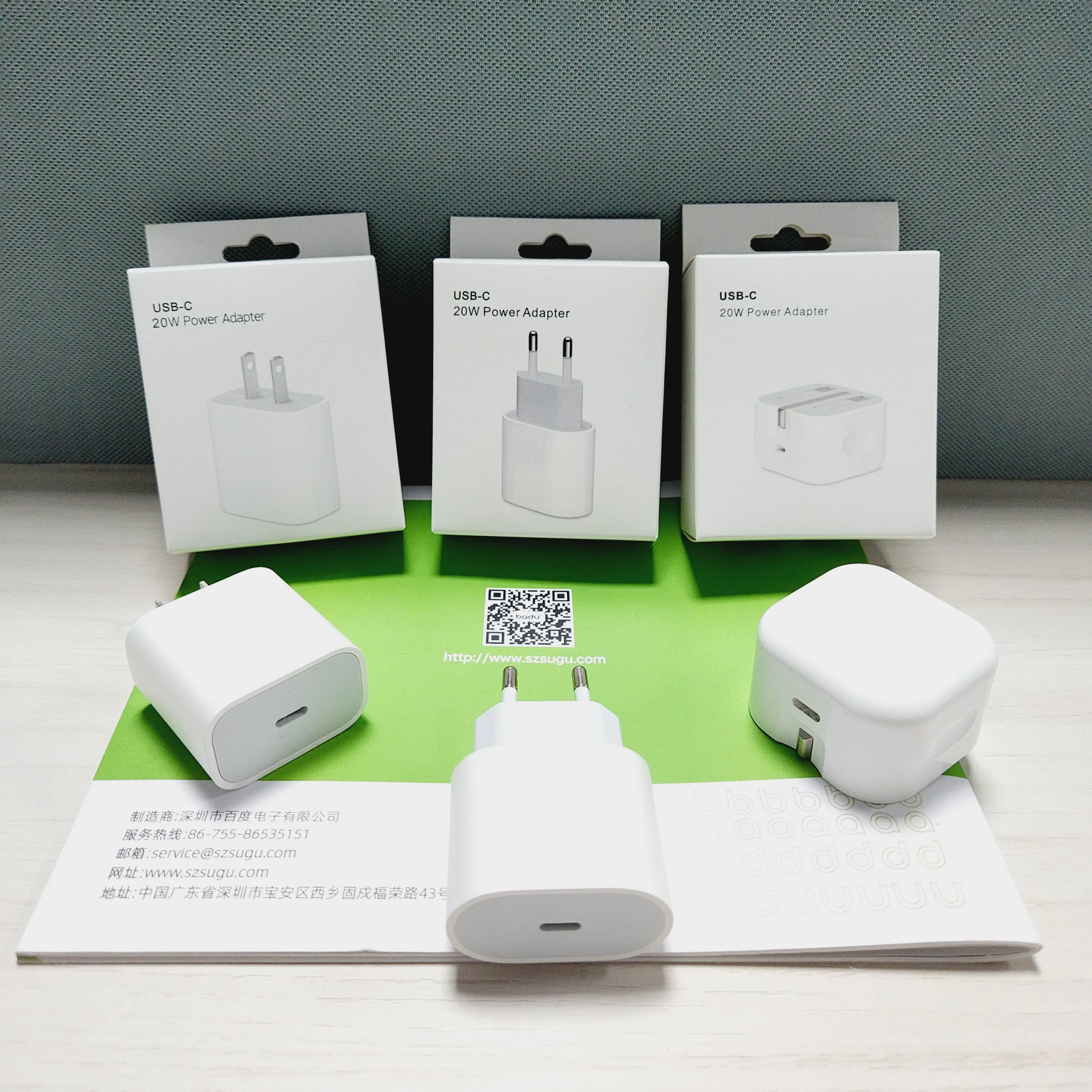 USB-C fast charger adapter 20w  EU/US plug Quick Charger with PD data cable