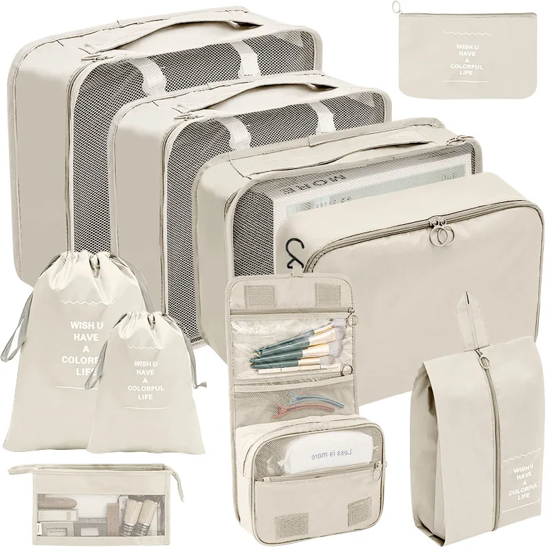 Travel Essential Bag Clothes Shoes Toiletries Bag 10 Pieces Set Packing Cubes for Suitcases
