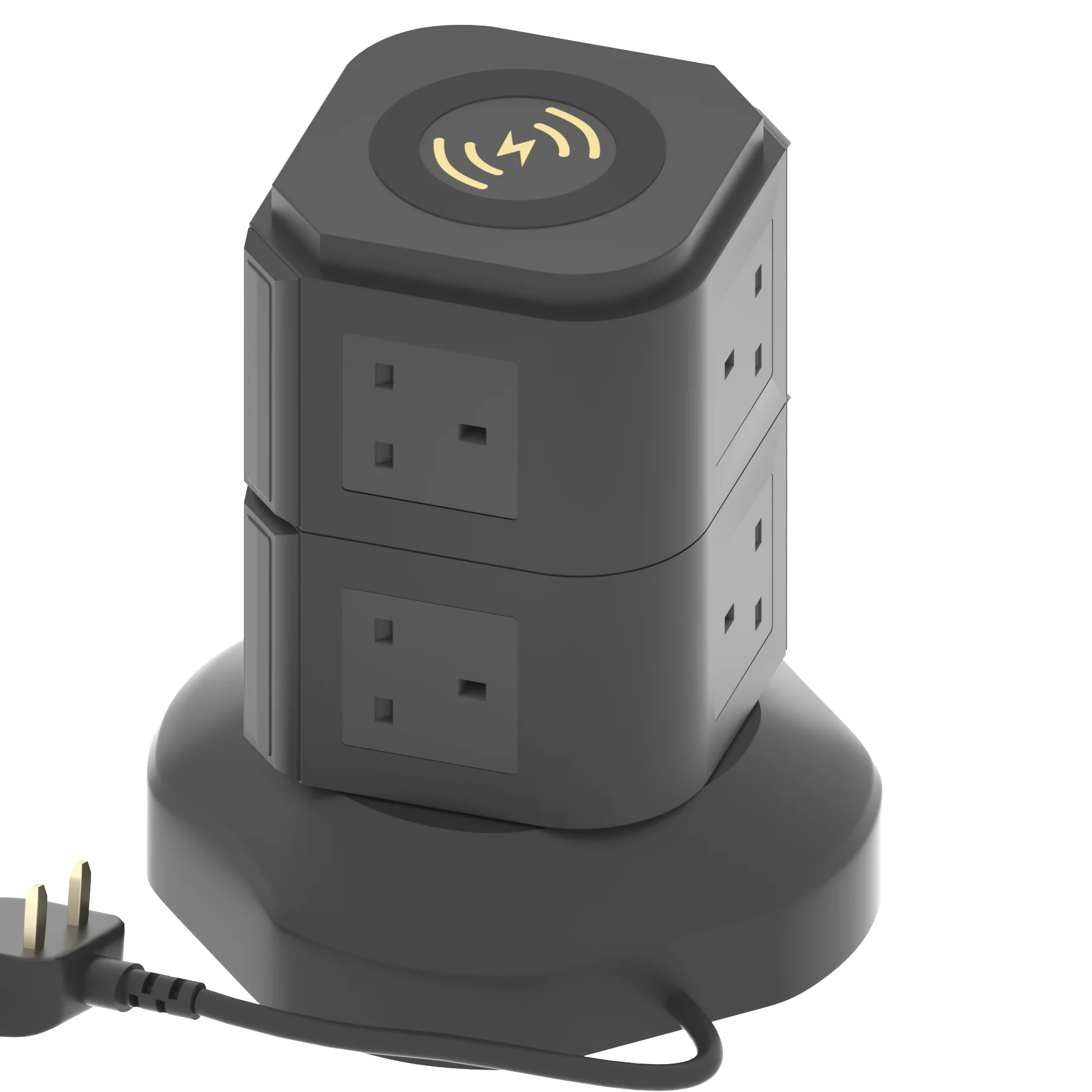 
Individual Switches 6Ac Outlet Extension Cables Socket With Usb Uk 10W Wireless Charger Extension Lead Tower Black 