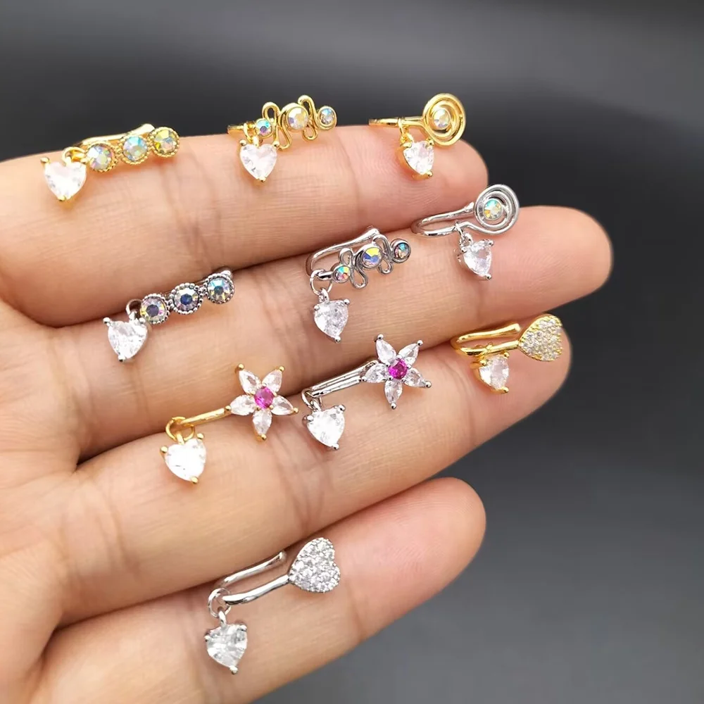 Multi Style nose cuffs for non pierced nose heart dangling   Nose Rings for Women and Men