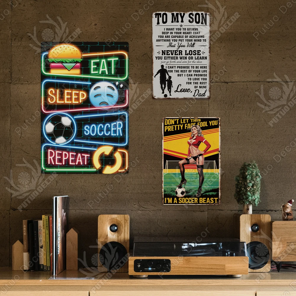 Putuo Decor Football Cheerleader Pin-Up Girl Tin Wall Sign Classic Soccer Player Vintage Metal Wall Art Bedroom Man Cave Decor