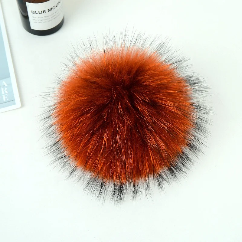 Factory Price Real Raccoon Fox Fur Pompom With Snap Button Big Fur Ball Pom Pom For Beanie Hats DIY Fur Accessories