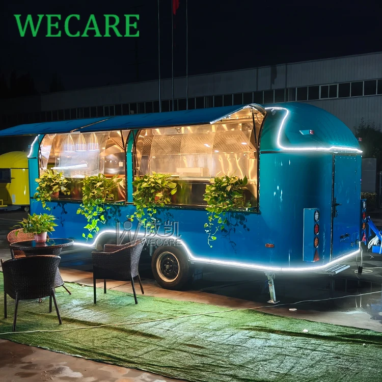WECARE Street Food Service Kitchen Car Pizza Coffee Catering Trailer Manufacturer Airstream Food Truck with Snack Machines