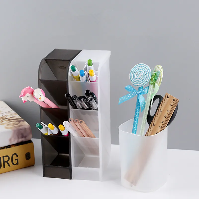 Desktop storage box transparent pen holder frosted oblique insertion multifunctional stationery makeup brush storage tube