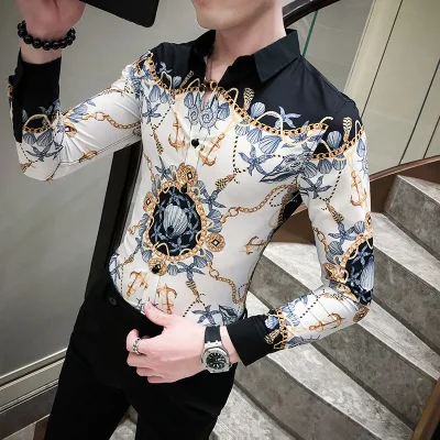 
Wholesale fall korean silming casual fower buttons printed business shirt for men 